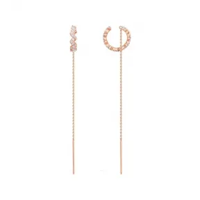 APM 粉金色纯银镶晶钻Z字形链条耳环 RE9989OX