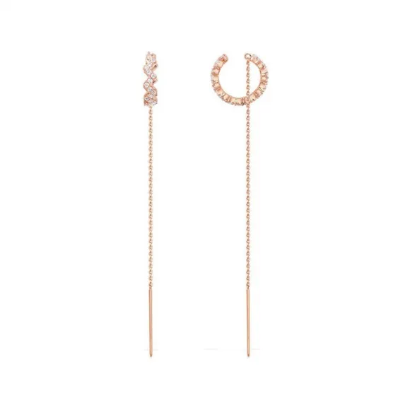 APM 粉金色纯银镶晶钻Z字形链条耳环 RE9989OX