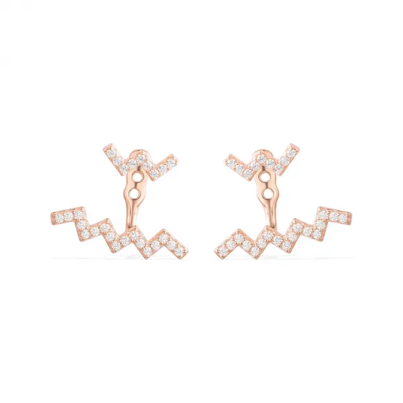 APM 粉金色纯银镶晶钻Z字形耳环 RE9990OX