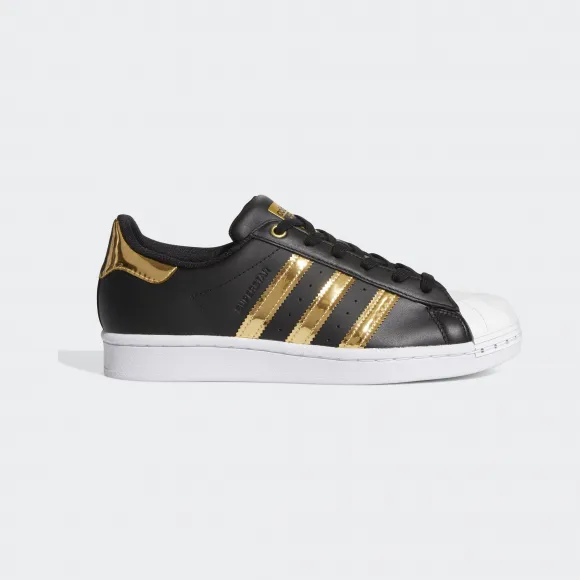 阿迪达斯/Adidas ORIGINALS 1号黑色/亮白/金金属 女士 SUPERSTAR METAL TOE W 金属头特别款经典运动鞋 FV3329