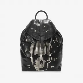 亚历山大麦昆/Alexander McQueen 黑色牛皮双肩包，正面骷髅嵌饰 男士 45305389cm 338814DKJ2N1000