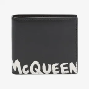 亚历山大麦昆/Alexander McQueen 男士McQueen Graffiti 折叠钱夹黑色/白色 6021371AAMJ1070