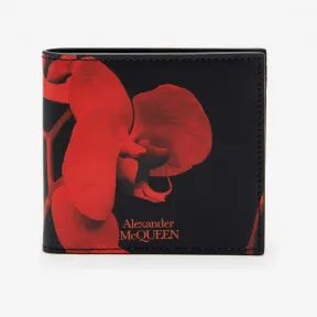 亚历山大麦昆/Alexander McQueen 男士Red Orchid双折皮夹黑色/鲜红色 6021371AAP51091