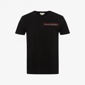 亚历山大麦昆/Alexander McQueen 男士镶边标识饰带细节T恤黑色 642662QTX740901