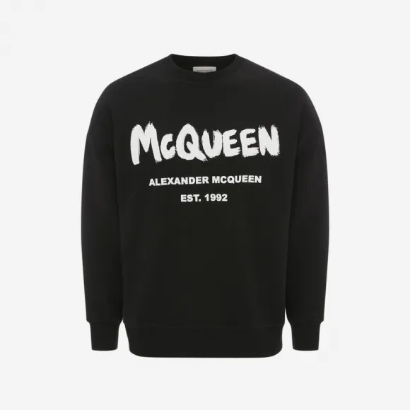 亚历山大麦昆/Alexander McQueen 女式 McQueen 涂鸦黑色/白色卫衣 659975QZAD50520 