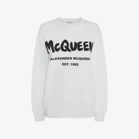 亚历山大麦昆/Alexander McQueen 女士McQueen涂鸦卫衣白色/黑色 659975QZAD50909
