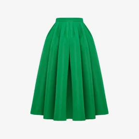 亚历山大麦昆/Alexander McQueen 女式亮绿色缩褶中长半身裙 684284QEACM3016 