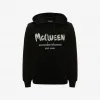 亚历山大麦昆/Alexander McQueen 男士McQueen涂鸦连帽卫衣黑色/象牙色 688715QTZ810901