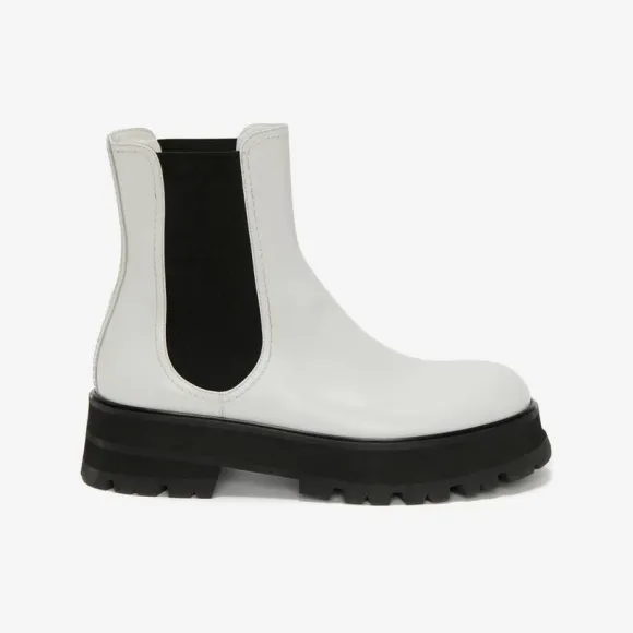 亚历山大麦昆/Alexander McQueen 象牙色/黑色 女士 切尔西靴 700077WIC629360 
