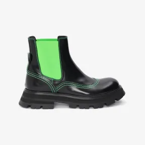 亚历山大麦昆/Alexander McQueen 黑色/酸绿色 女士 切尔西靴 708059WIC6E1594 