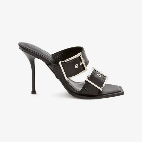 亚历山大麦昆/Alexander McQueen 黑色/银色 女士 穆勒鞋 709990WHSWD1081 