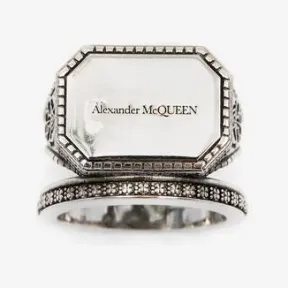 亚历山大麦昆/Alexander McQueen 男士标志性图章戒指古银 711089J160Y0446 
