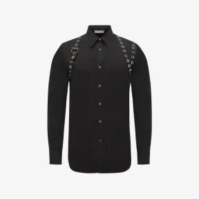 亚历山大麦昆/Alexander McQueen 男士黑色孔眼吊带衬衫 721824QUN661000 