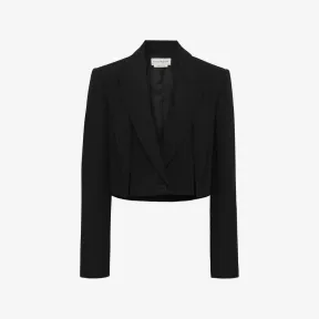 亚历山大麦昆/Alexander McQueen 女式黑色双翻领斜裁短款夹克 723367QJADC1000 