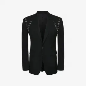 亚历山大麦昆/Alexander McQueen 男士孔眼单排扣外套黑色 726304QUU821000