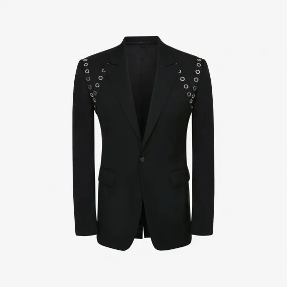 亚历山大麦昆/Alexander McQueen 男士孔眼单排扣外套黑色 726304QUU821000