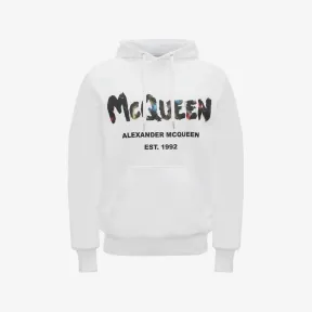 亚历山大麦昆/Alexander McQueen 男士水彩涂鸦连帽卫衣，白色/多色 727687QUZ360900 