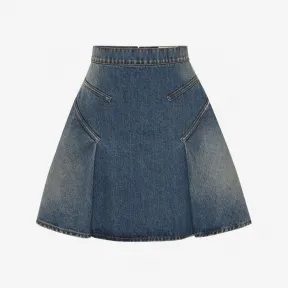 亚历山大麦昆/Alexander McQueen 女士镶边牛仔迷你裙牛仔色 732854QMACC4251