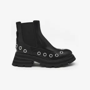 亚历山大麦昆/Alexander McQueen 女式黑色 Wander 孔眼切尔西靴 733042WIC6I1081 