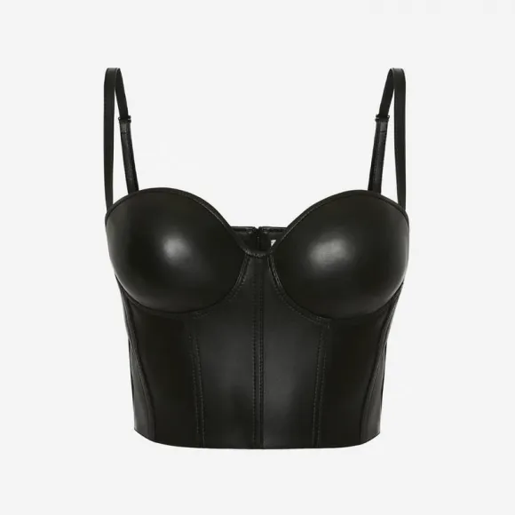 亚历山大麦昆/Alexander McQueen 女士黑色皮革紧身胸衣 733885Q5AKJ1000 