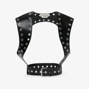 亚历山大麦昆/Alexander McQueen 黑色/银色女士孔眼皮革背带 733900Q5AKL1038 