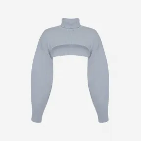 亚历山大麦昆/Alexander McQueen 春季蓝色女式羊绒翻领袖套 734712Q1A5E4130 