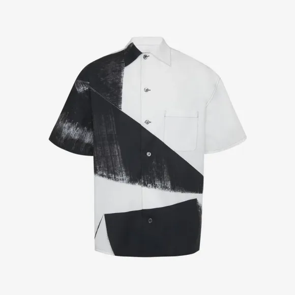 亚历山大麦昆/Alexander McQueen 男士黑色/白色 Brushstroke 夏威夷衬衫 735314QUO821080 