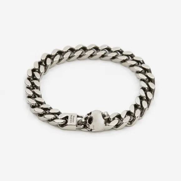 亚历山大麦昆/Alexander McQueen 男士古董银骷髅链手链 735915J160Y0446 