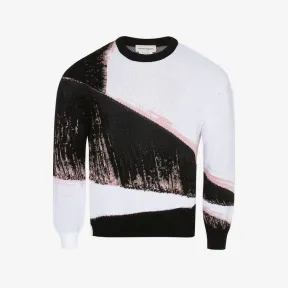 亚历山大麦昆/Alexander McQueen 男士黑色/粉色/象牙色 Brushstroke 提花毛衣 736660Q1XHL1052 