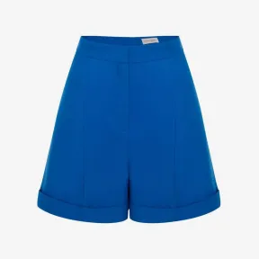 亚历山大麦昆/Alexander McQueen 女式银河蓝褶皱精裁短裤 741600QJACX4155 