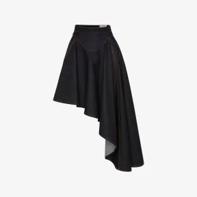 亚历山大麦昆/Alexander McQueen 女式深海军蓝不对称垂坠牛仔裙 744148QMACD4158 