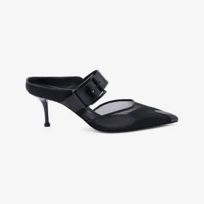 亚历山大麦昆/Alexander McQueen 黑色朋克搭扣穆勒鞋 744485W4AB21000 