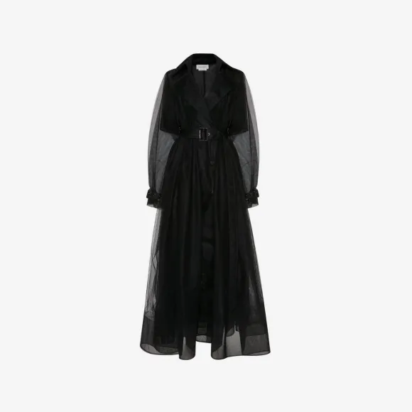 亚历山大麦昆/Alexander McQueen 女式黑色 Exploded 褶皱风衣 747213QEACR1000 