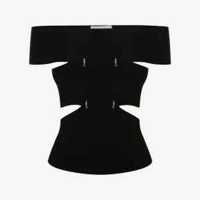 亚历山大麦昆/Alexander McQueen 女士露肩斜纹上衣黑色 748051Q1A5Z1000