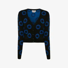 亚历山大麦昆/Alexander McQueen 女式黑色/蓝色 Iris 提花开衫 748087Q1A561091 