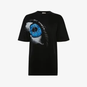 亚历山大麦昆/Alexander McQueen 女式黑色/银河蓝 Iris 大廓形 T 恤 748581QZAIY0901 