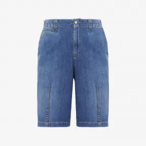 亚历山大麦昆/Alexander McQueen 男士褶裥牛仔短裤水洗蓝色 749608QVY824001