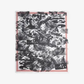 亚历山大麦昆/Alexander McQueen 男士McQueen拼贴机车骷髅丝巾黑色/象牙色 7503494418Q1078