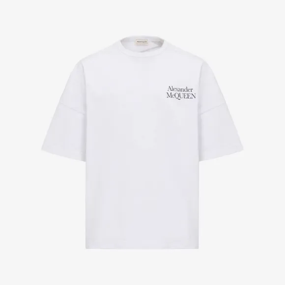 亚历山大麦昆/Alexander McQueen 男士白色 Explored Logo T 恤 750655QVZ060900 