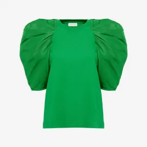 亚历山大麦昆/Alexander McQueen 女士Hybrid缩褶袖T恤鲜绿色 754944QLACU3032