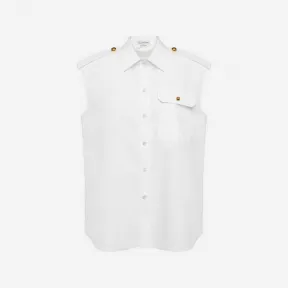 亚历山大麦昆/Alexander McQueen 女式亮白色无袖军装衬衫 757228QAAAD9000 