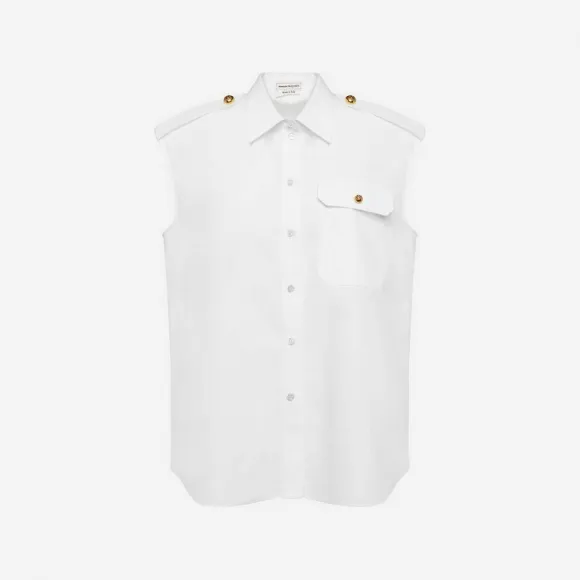 亚历山大麦昆/Alexander McQueen 女式亮白色无袖军装衬衫 757228QAAAD9000 