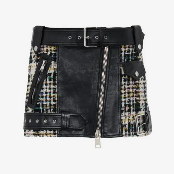 亚历山大麦昆/Alexander McQueen 女式黑色/多色 Hybrid 机车迷你裙 757787Q5ALS1012 