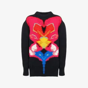 亚历山大麦昆/Alexander McQueen 女式黑色/红色/黄色兰花嵌花超大套头衫 758350Q1A6H1160 