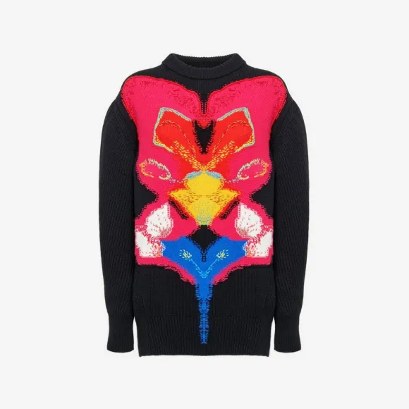 亚历山大麦昆/Alexander McQueen 女式黑色/红色/黄色兰花嵌花超大套头衫 758350Q1A6H1160 