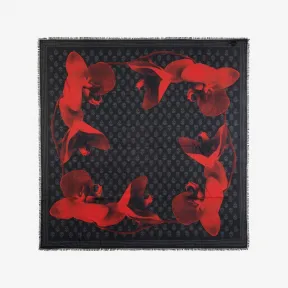 亚历山大麦昆/Alexander McQueen 男士Orchid机车丝巾黑色/红色 7587404418Q1074