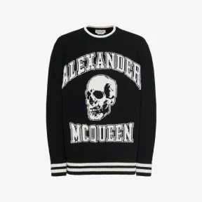 亚历山大麦昆/Alexander McQueen 男士黑色/象牙色校队毛衣 760760Q1XII1011 760760Q1XII1011
