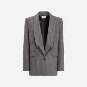 亚历山大麦昆/Alexander McQueen 女式灰色/象牙色倒翻领夹克 768545QJAD31157 768545QJAD31157