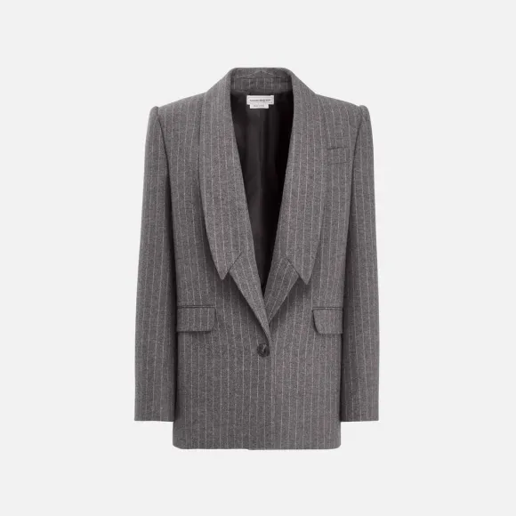 亚历山大麦昆/Alexander McQueen 女式灰色/象牙色倒翻领夹克 768545QJAD31157 768545QJAD31157