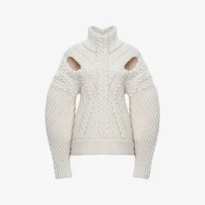 亚历山大麦昆/Alexander McQueen 女式象牙色茧形袖绞花毛衣 768781Q1A699004 768781Q1A699004